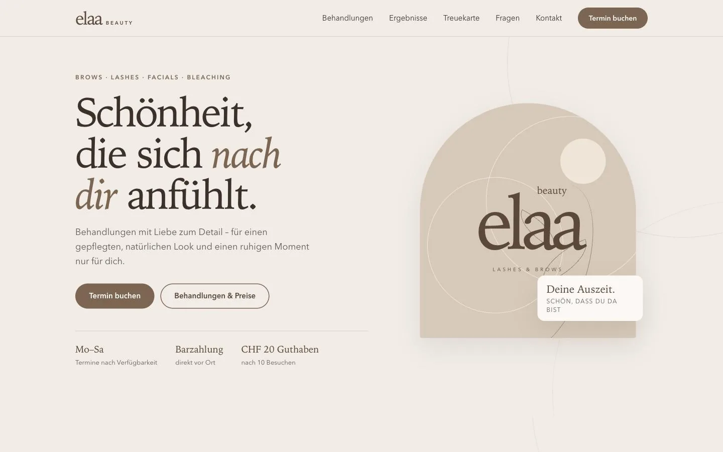Startseite von Elaa Beauty am Computer