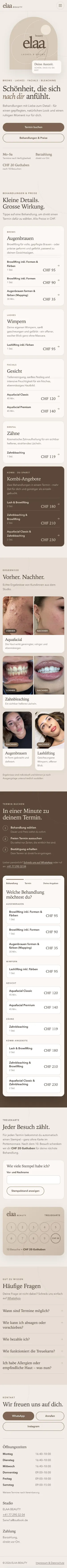Die Seite von Elaa Beauty auf dem Handy, von oben bis unten