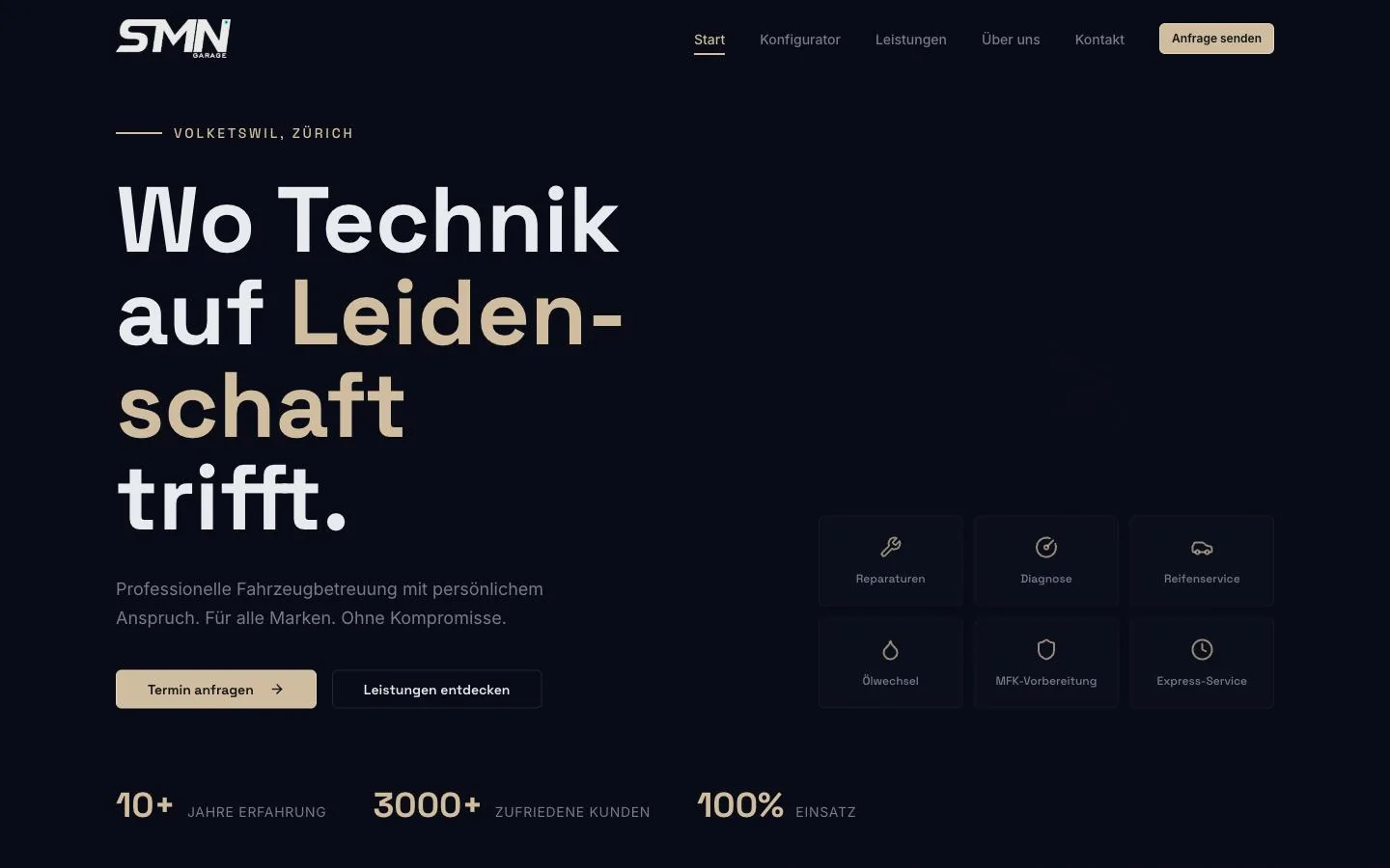 Bisherige Webseite der SMN Garage
